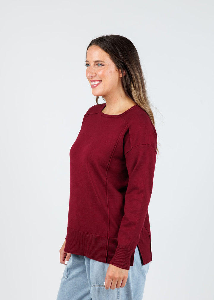 BK Stacy Square Neck Sweater in Dark Cherry available at Barbara Katz