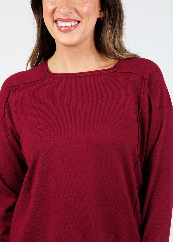 BK Stacy Square Neck Sweater in Dark Cherry available at Barbara Katz