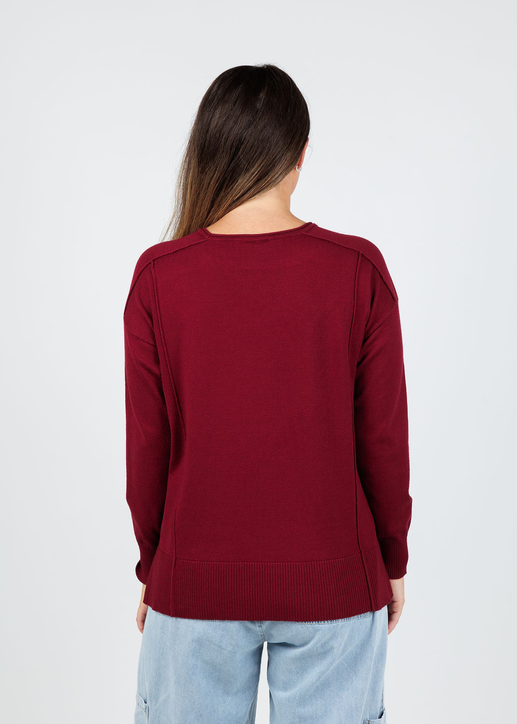 BK Stacy Square Neck Sweater in Dark Cherry available at Barbara Katz