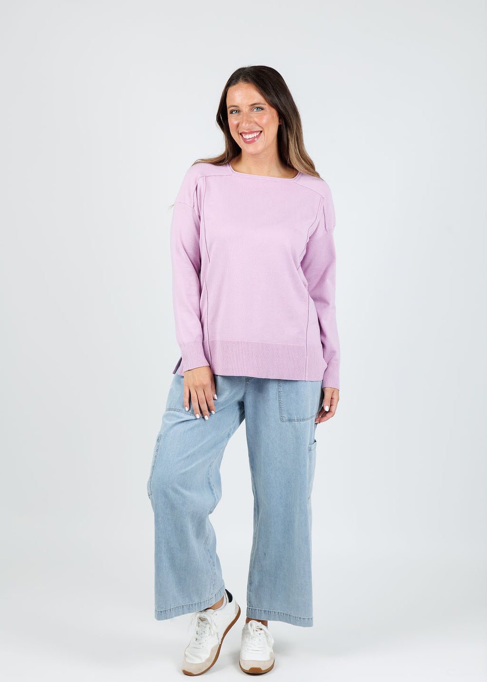 BK Stacy Square Neck Sweater in Lilac available at Barbara Katz