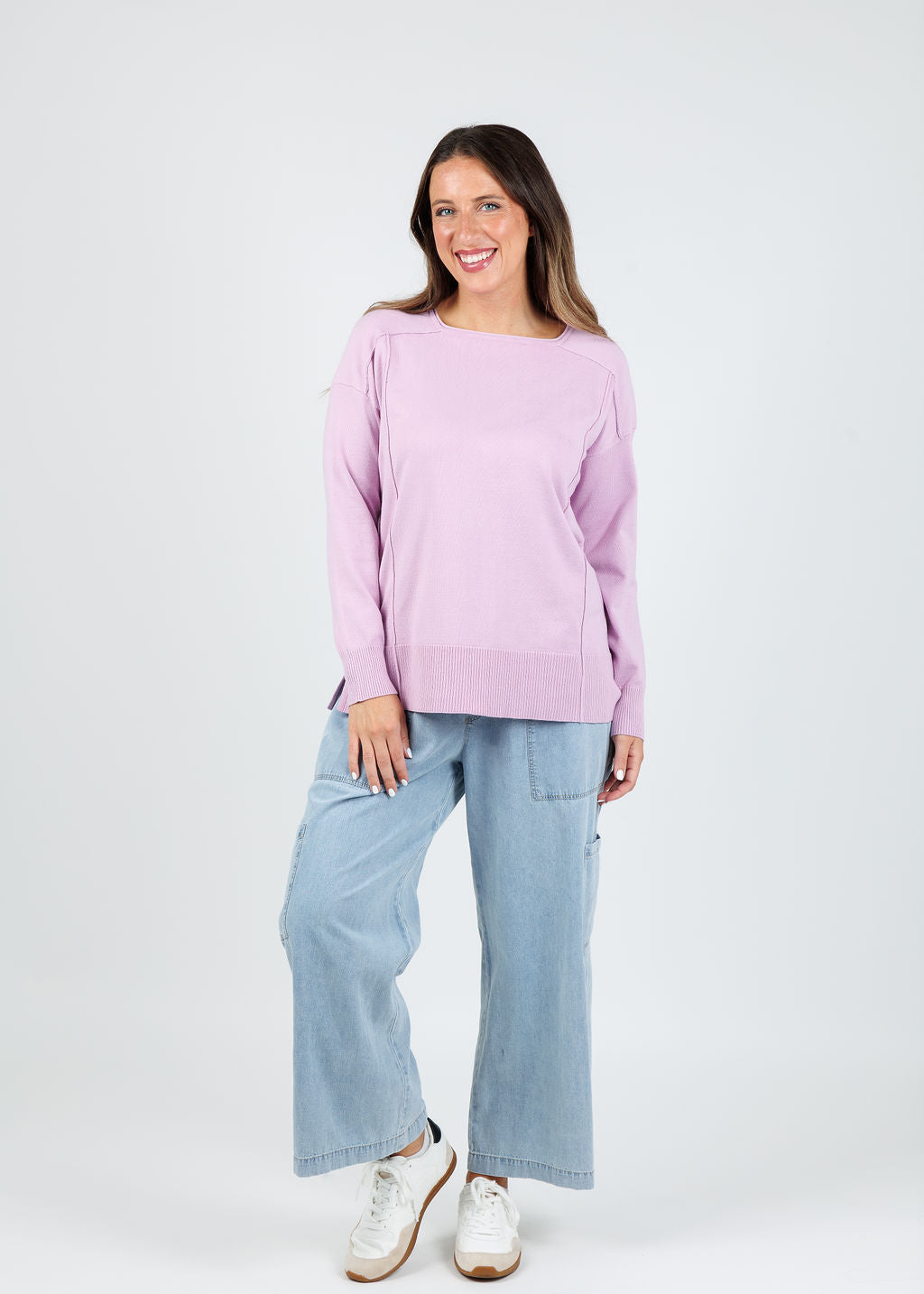 BK Stacy Square Neck Sweater in Lilac available at Barbara Katz
