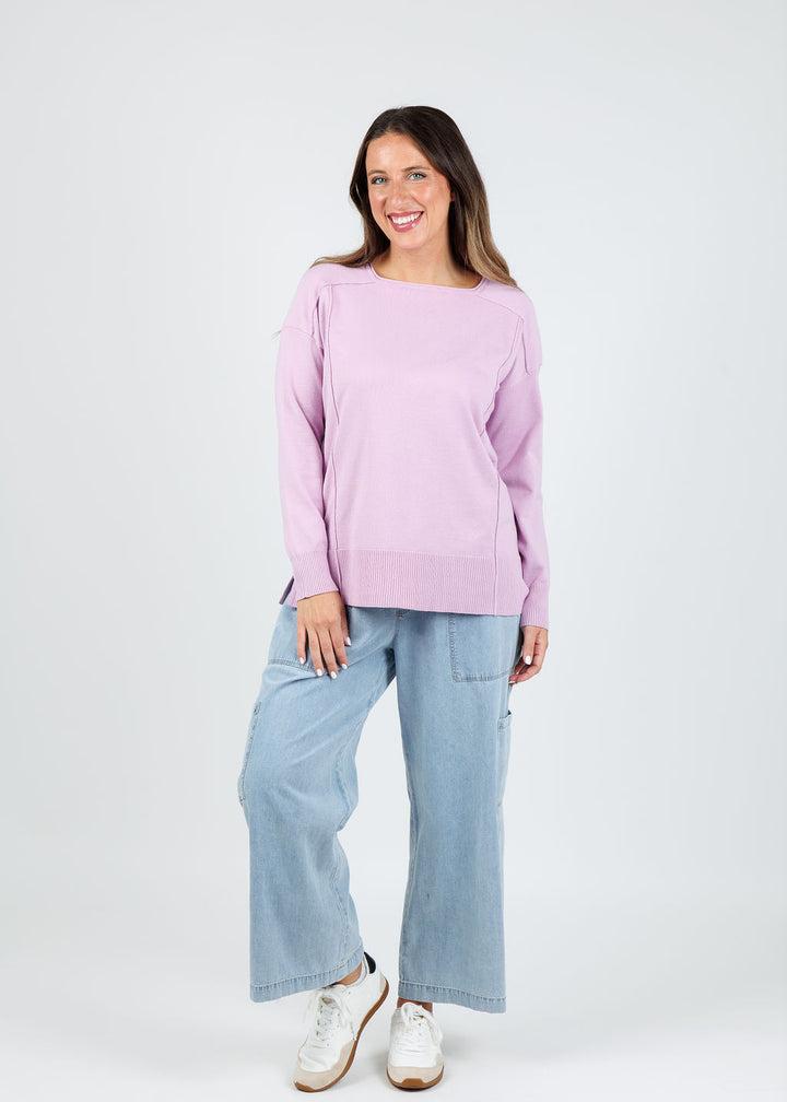 BK Stacy Square Neck Sweater in Lilac available at Barbara Katz