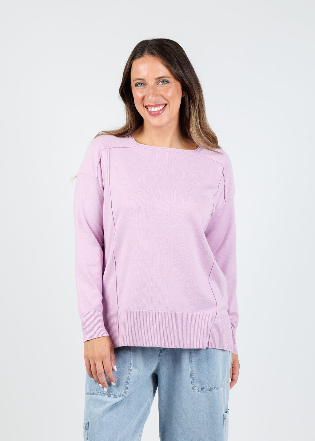 BK Stacy Square Neck Sweater in Lilac available at Barbara Katz