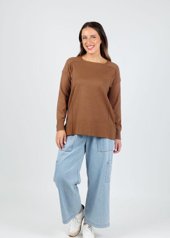 BK Stacy Square Neck Sweater in Wood available at Barbara Katz