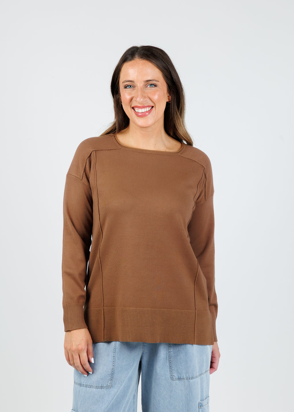 BK Stacy Square Neck Sweater in Wood available at Barbara Katz
