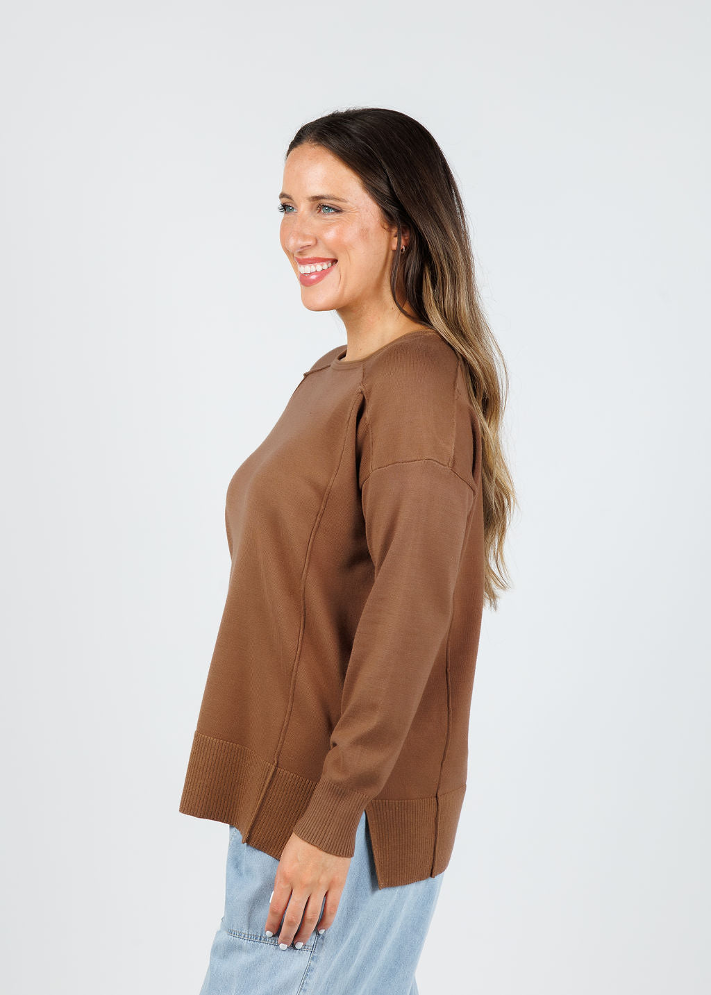 BK Stacy Square Neck Sweater in Wood available at Barbara Katz