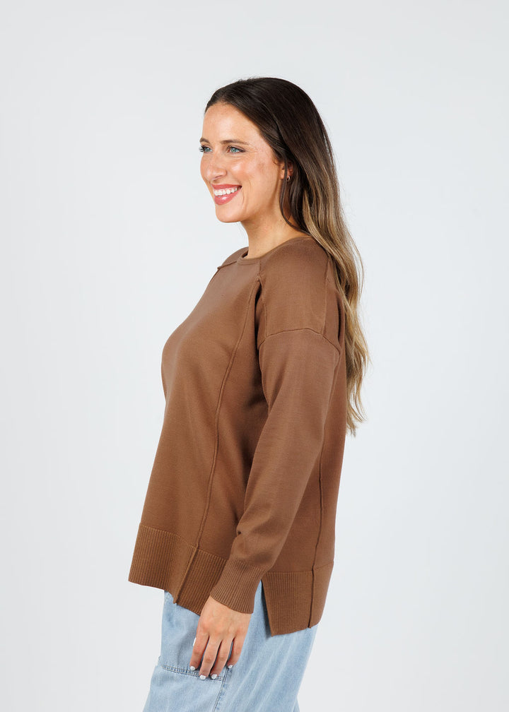 BK Stacy Square Neck Sweater in Wood available at Barbara Katz