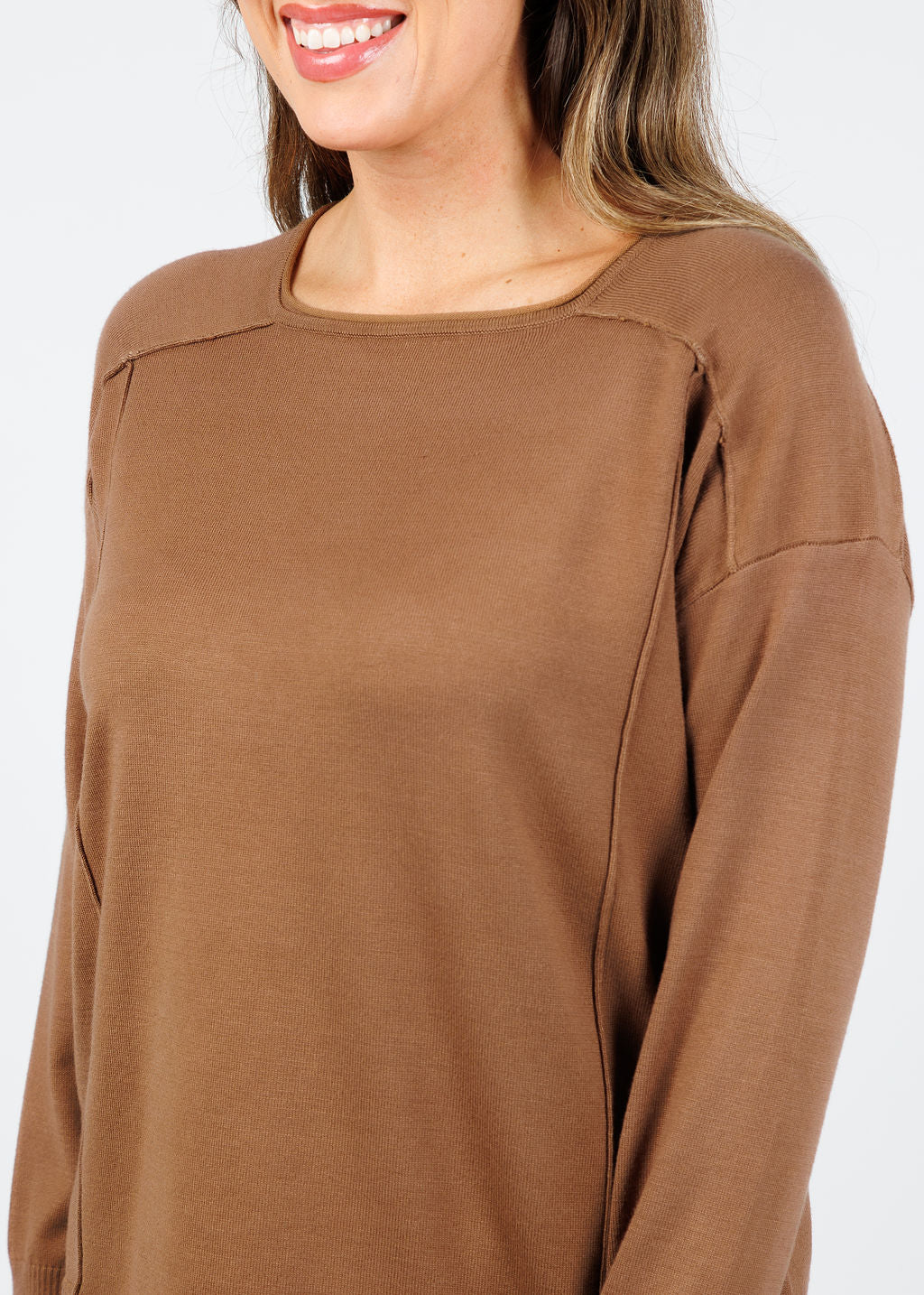 BK Stacy Square Neck Sweater in Wood available at Barbara Katz