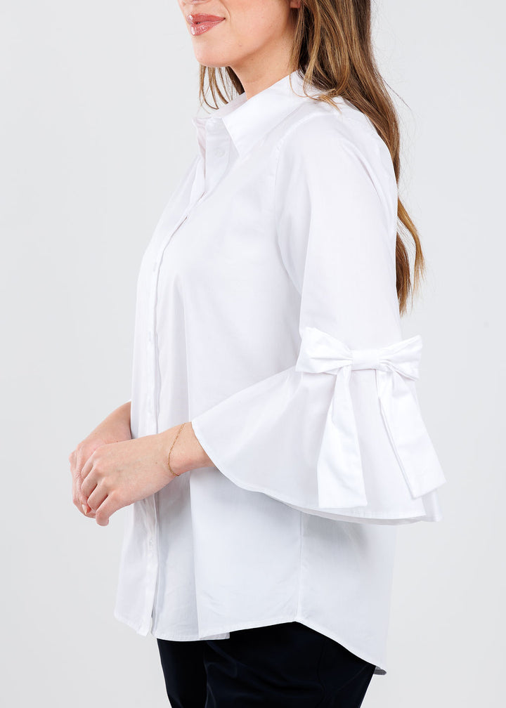BK Ariana Bow Sleeve Blouse in White available at Barbara Katz