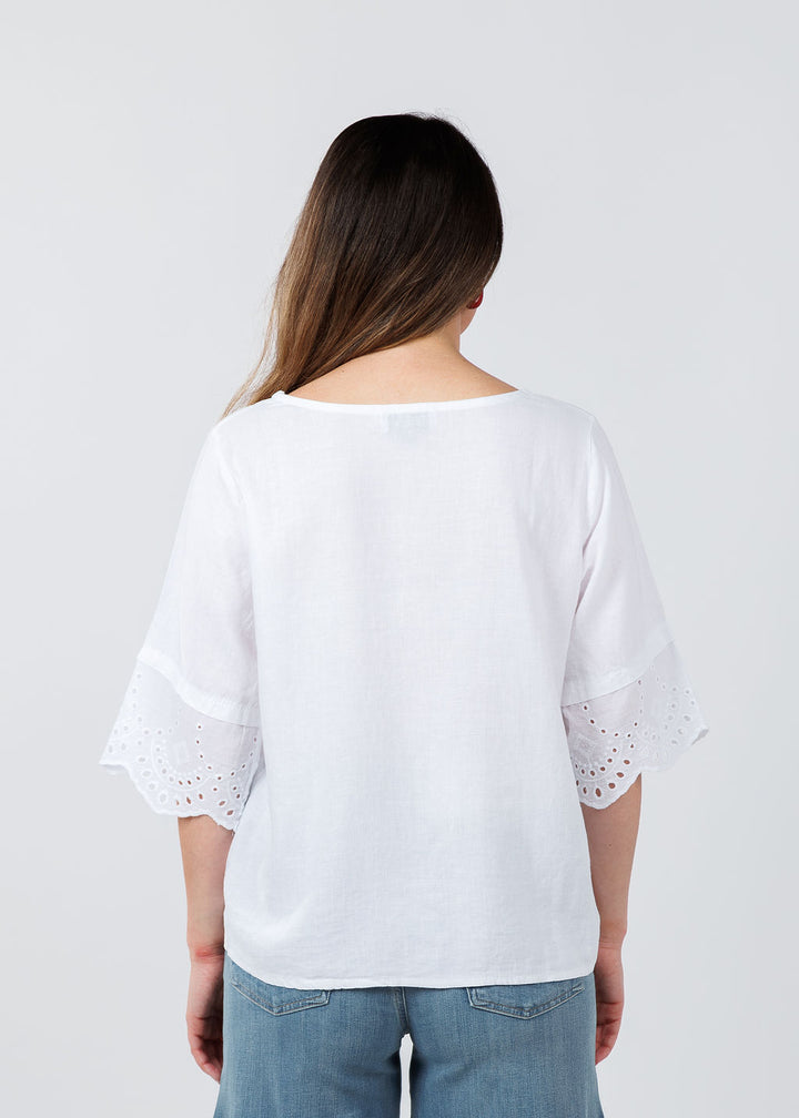 BK Eyelet Sleeve Top in White available at Barbara Katz