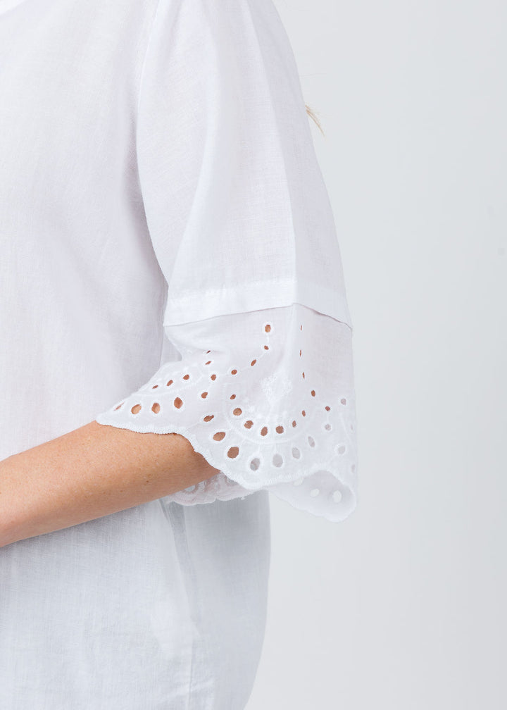 BK Eyelet Sleeve Top in White available at Barbara Katz