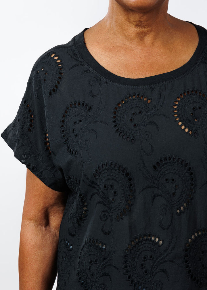 BK Eyelet Top in Black available at Barbara Katz
