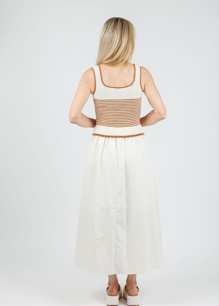 BK Cora Stripe Sweater Woven Skirt Dress in Cream available at Barbara Katz