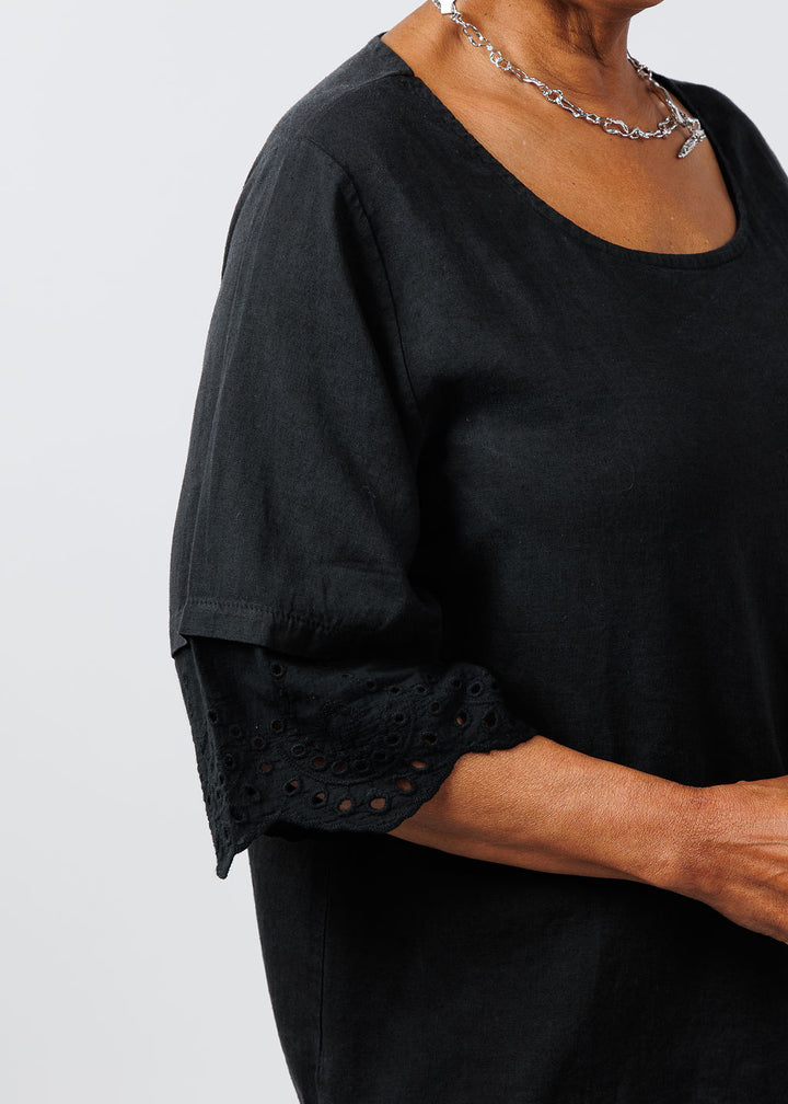 BK Eyelet Sleeve Top in Black available at Barbara Katz