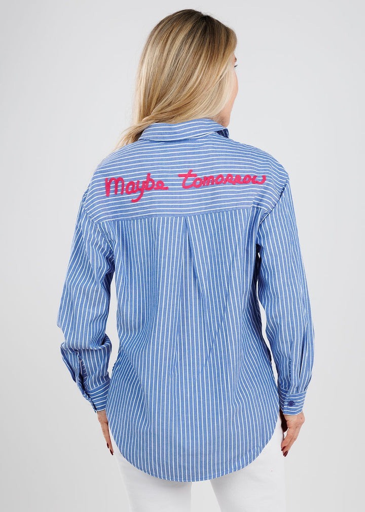 BK Kim Maybe Tomorrow Shirt in Blue available at Barbara Katz