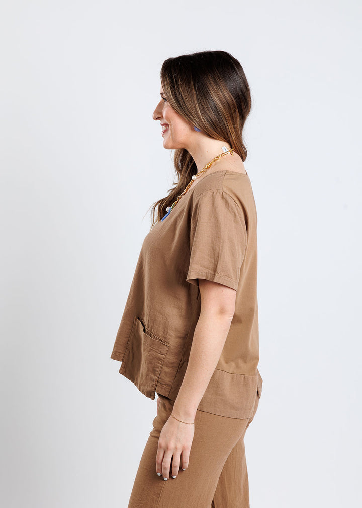 BK Linen Pocket Top in Hazelnut available at Barbara Katz