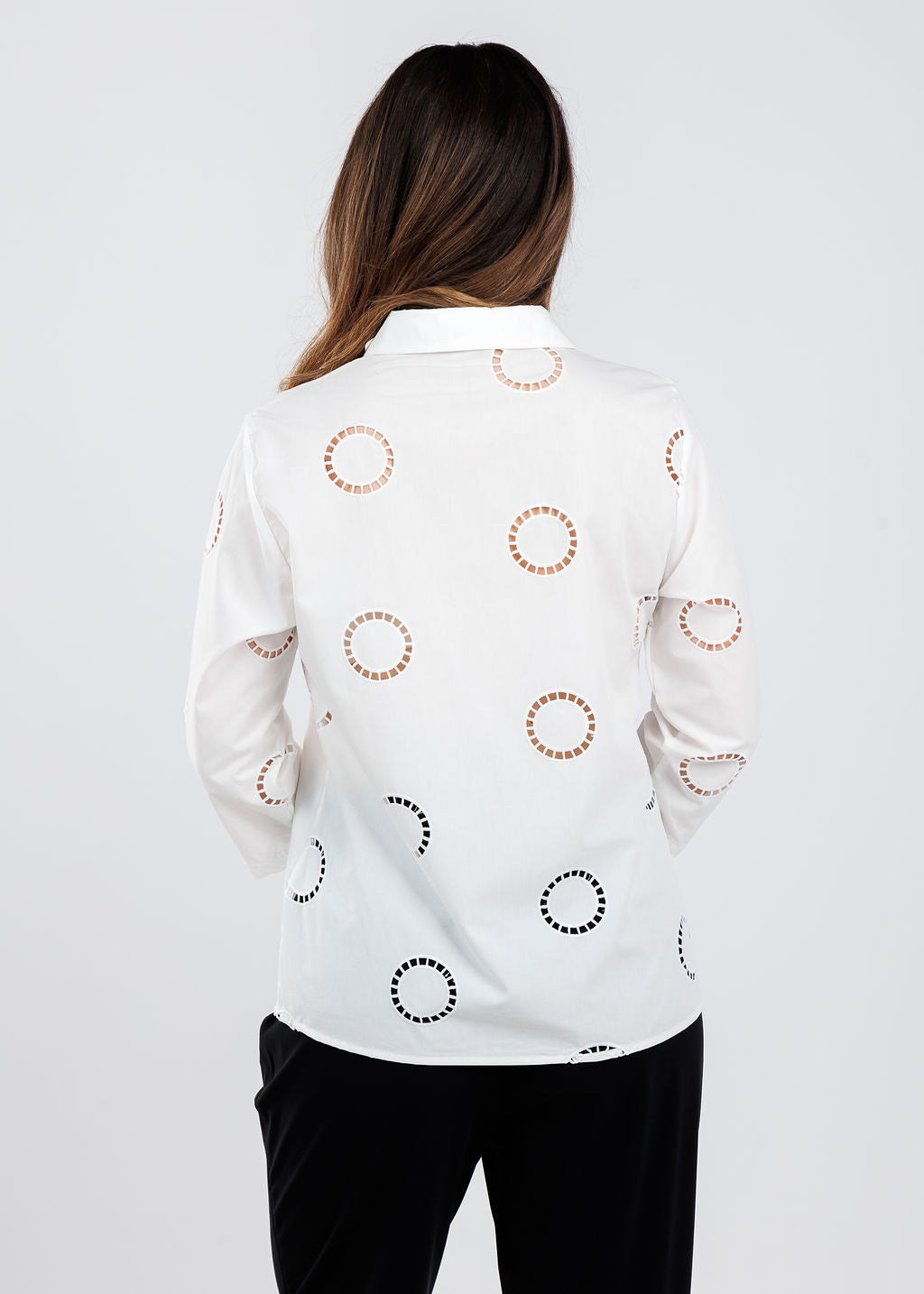 BK Maia Circle Mesh Blouse in White available at Barbara Katz