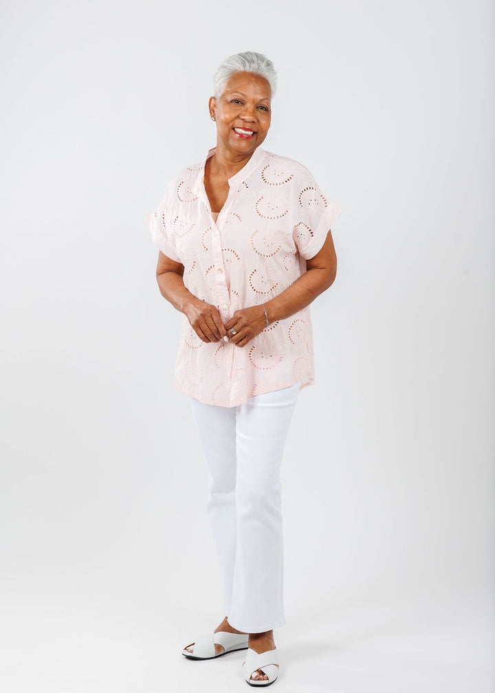 BK Short Sleeve Eyelet Shirt in Blush available at Barbara Katz
