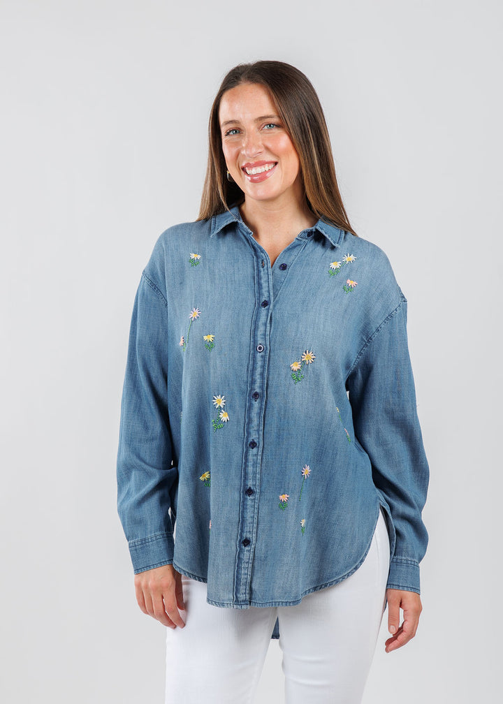 BK Vintage Embroidered Denim Shirt available at Barbara Katz
