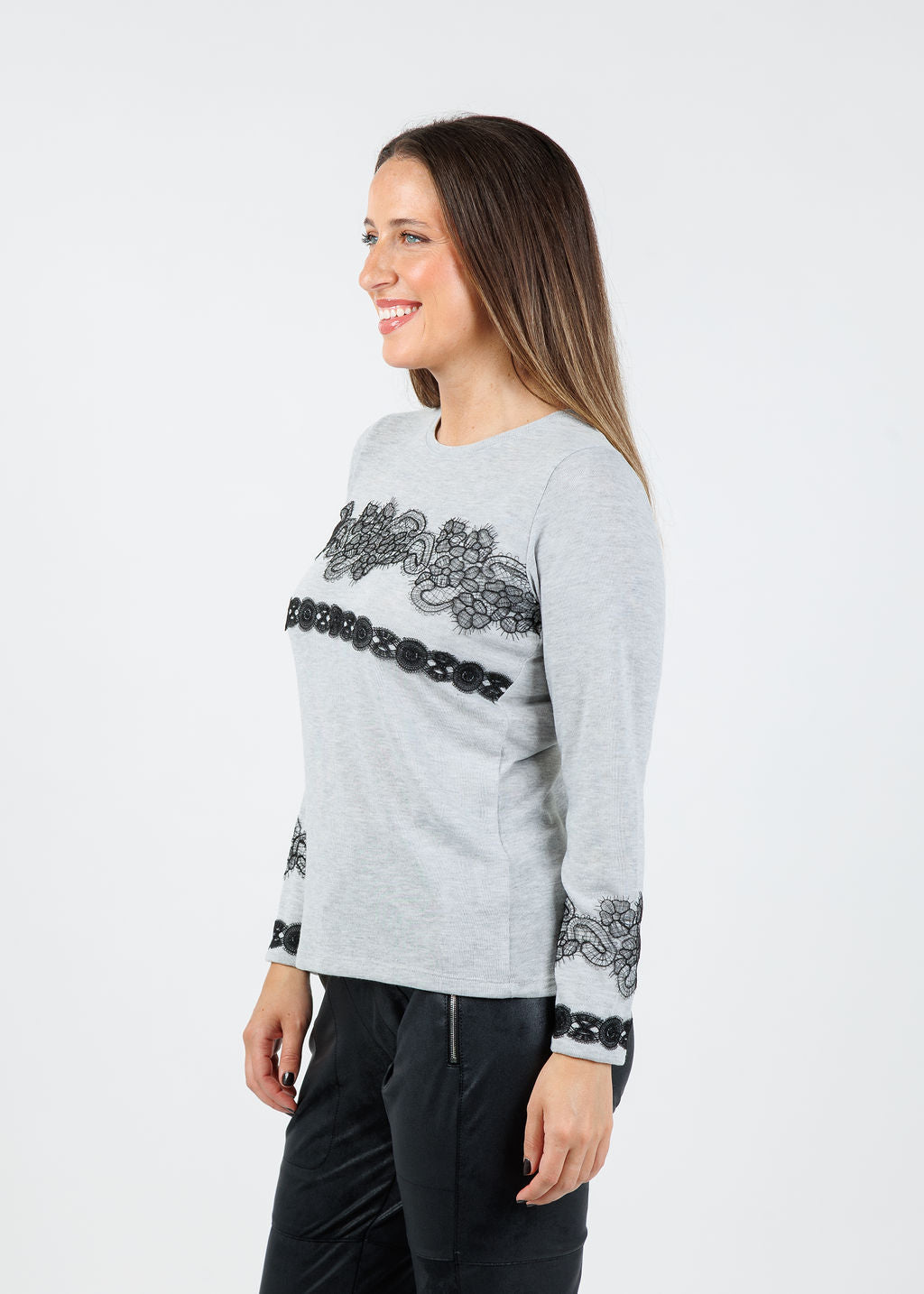 Bariloche Arcobriga Lace Detail Top in Light Grey available at Barbara Katz