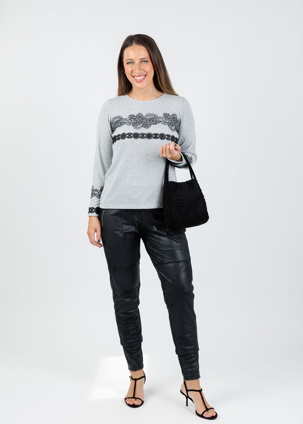 Bariloche Arcobriga Lace Detail Top in Light Grey available at Barbara Katz