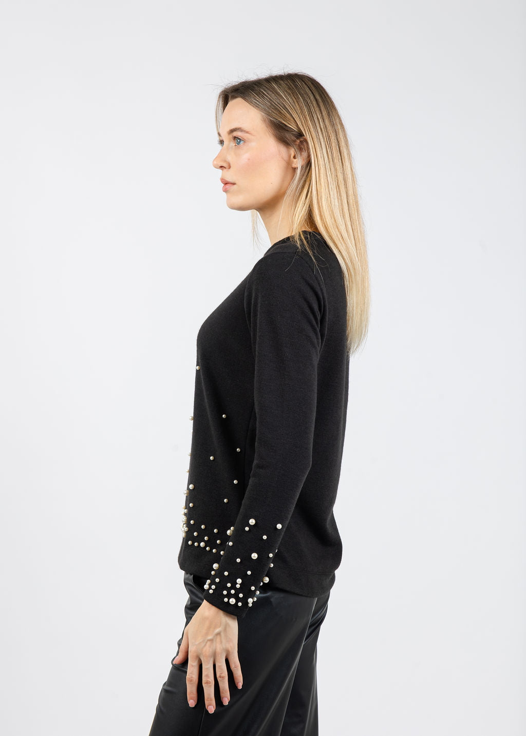 Bariloche Capis Pearl Detail Top in Black available at Barbara Katz