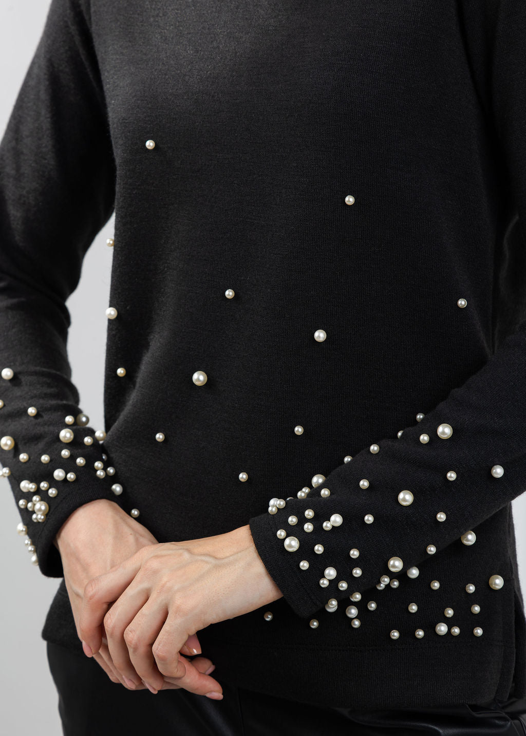 Bariloche Capis Pearl Detail Top in Black available at Barbara Katz