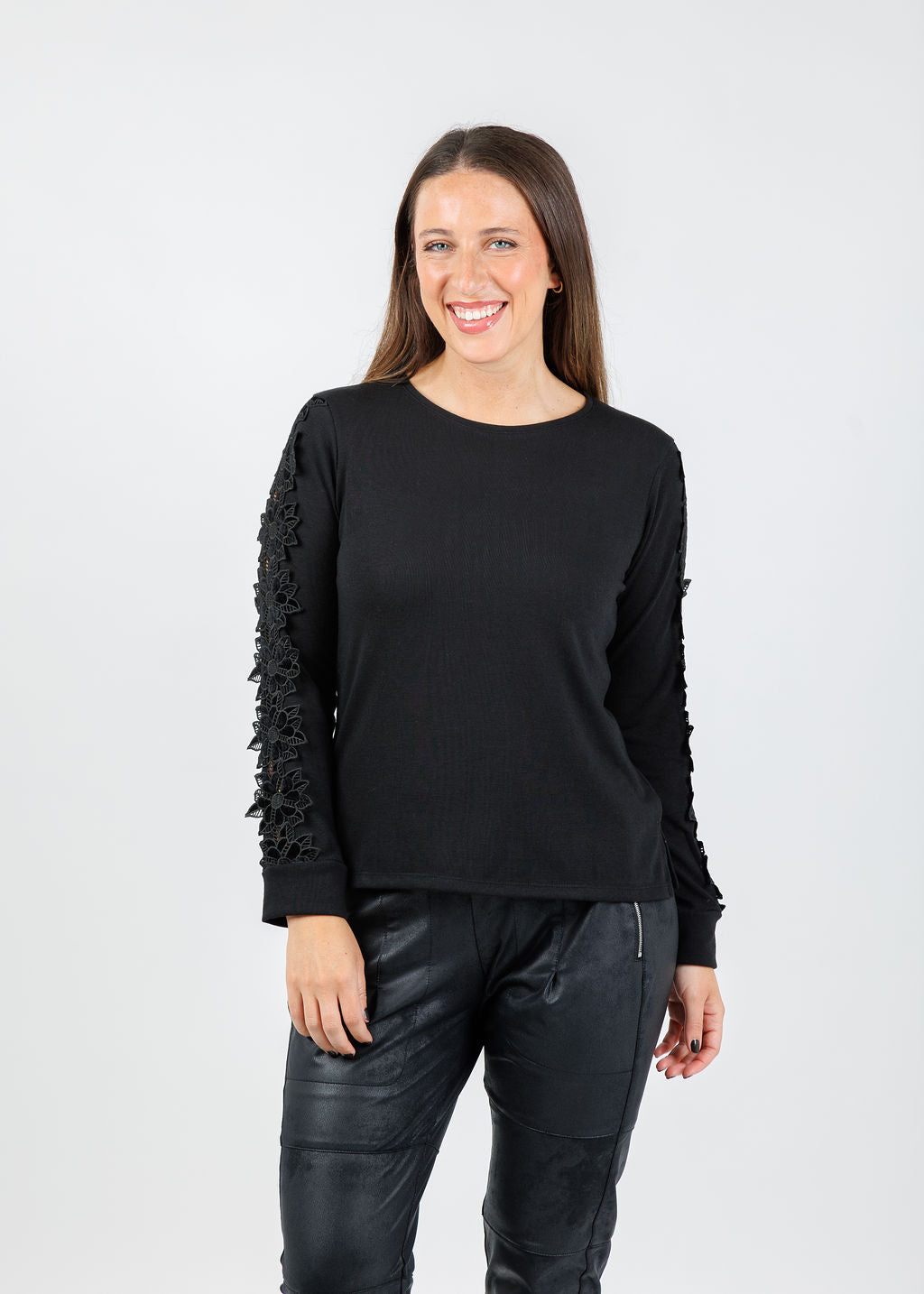 Bariloche Fiala Lace Sleeve Top in Black available at Barbara Katz