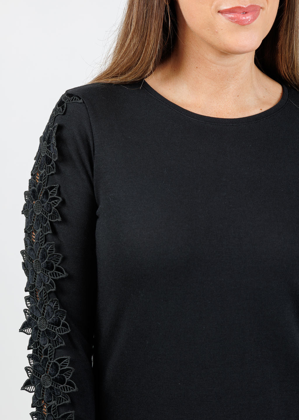 Bariloche Fiala Lace Sleeve Top in Black available at Barbara Katz