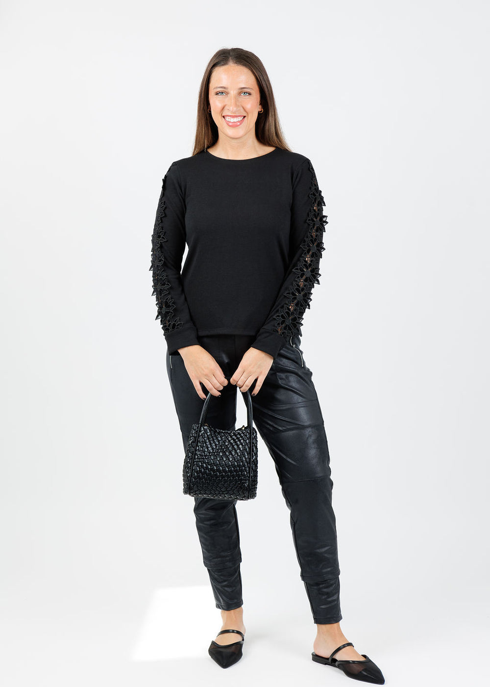 Bariloche Fiala Lace Sleeve Top in Black available at Barbara Katz