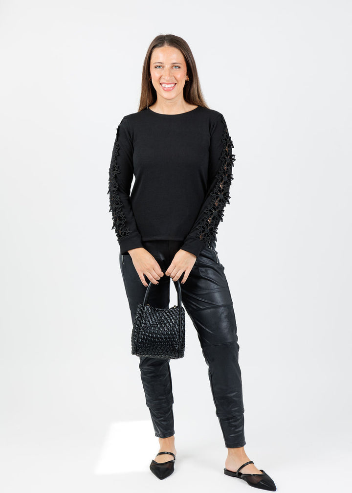 Bariloche Fiala Lace Sleeve Top in Black available at Barbara Katz