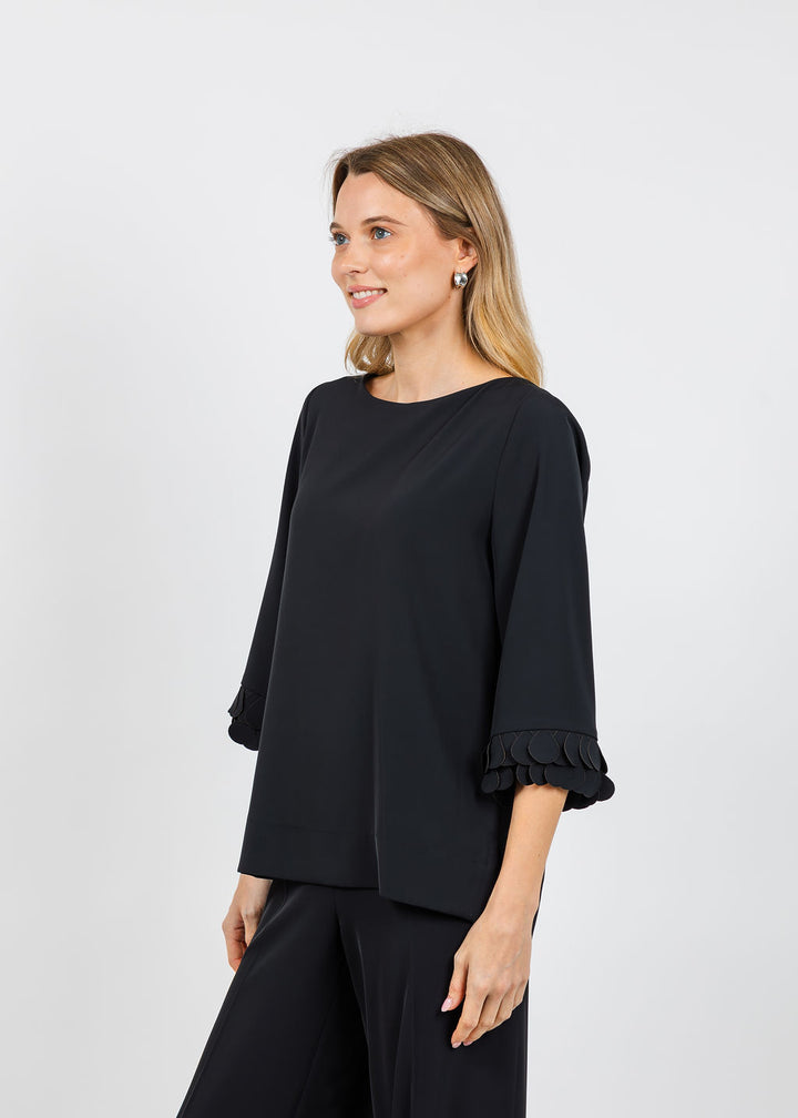 Bariloche Palau Crepe 3/4 Sleeve Top in Black available at Barbara Katz