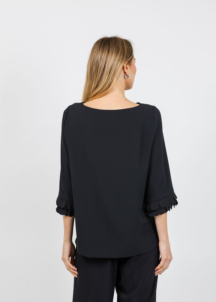 Bariloche Palau Crepe 3/4 Sleeve Top in Black available at Barbara Katz