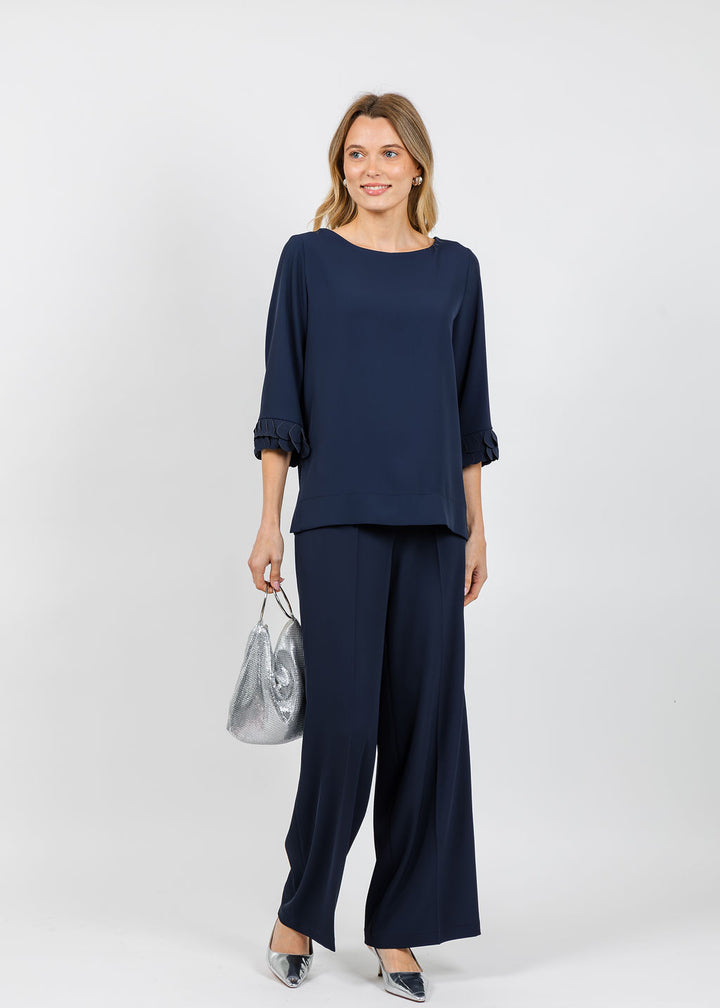 Bariloche Palau Crepe 3/4 Sleeve Top in Black available at Barbara Katz