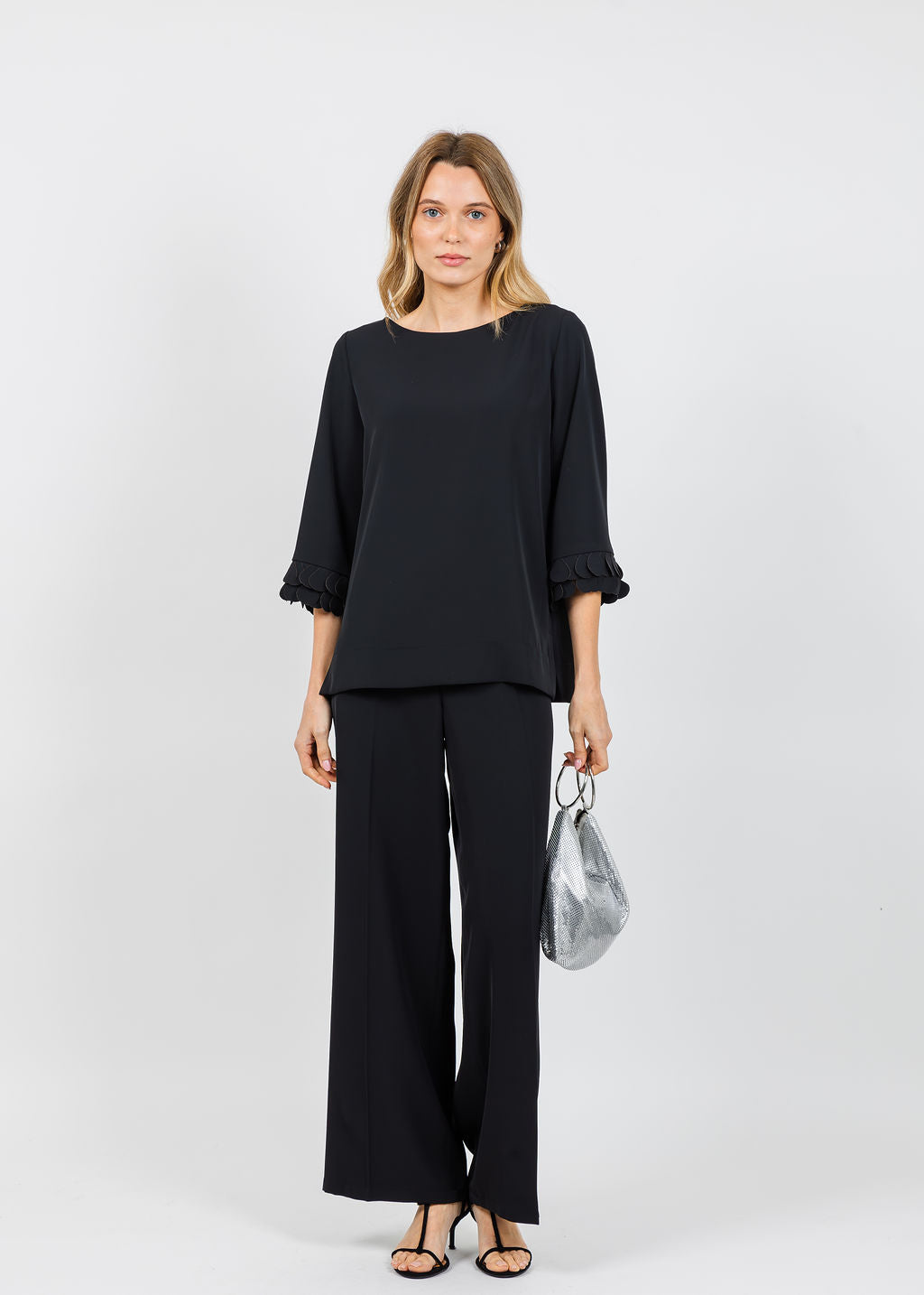 Bariloche Palau Crepe 3/4 Sleeve Top in Black available at Barbara Katz