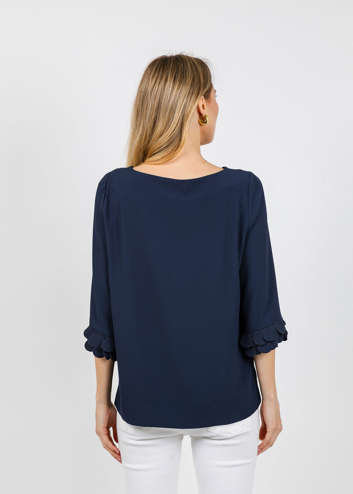 Bariloche Palau Crepe 3/4 Sleeve Top in Navy available at Barbara Katz