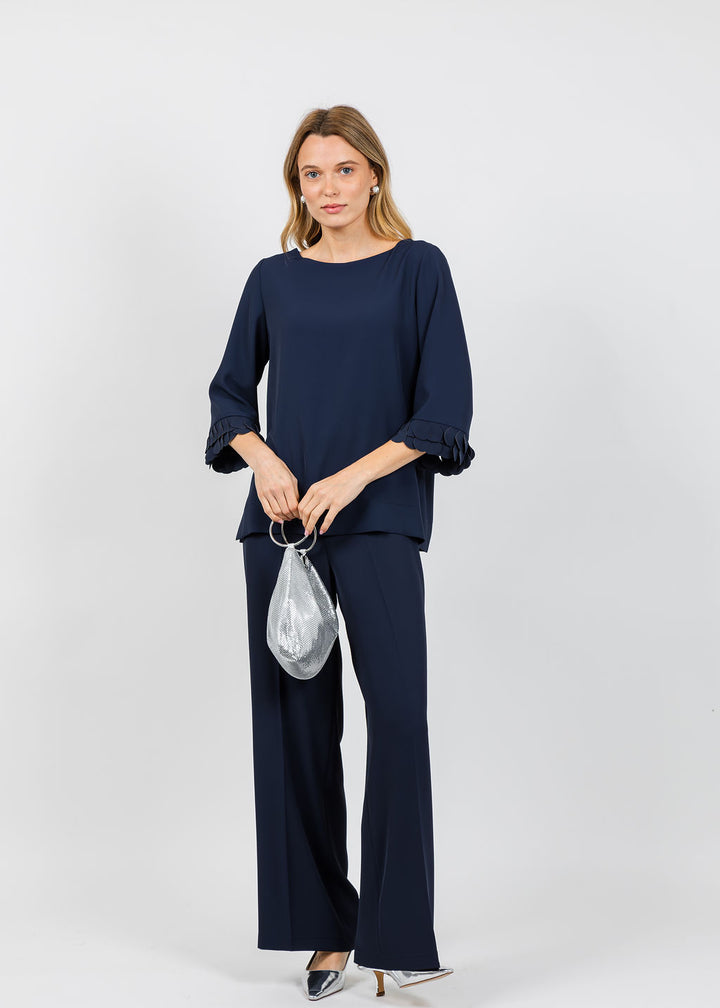 Bariloche Palau Crepe 3/4 Sleeve Top in Navy available at Barbara Katz