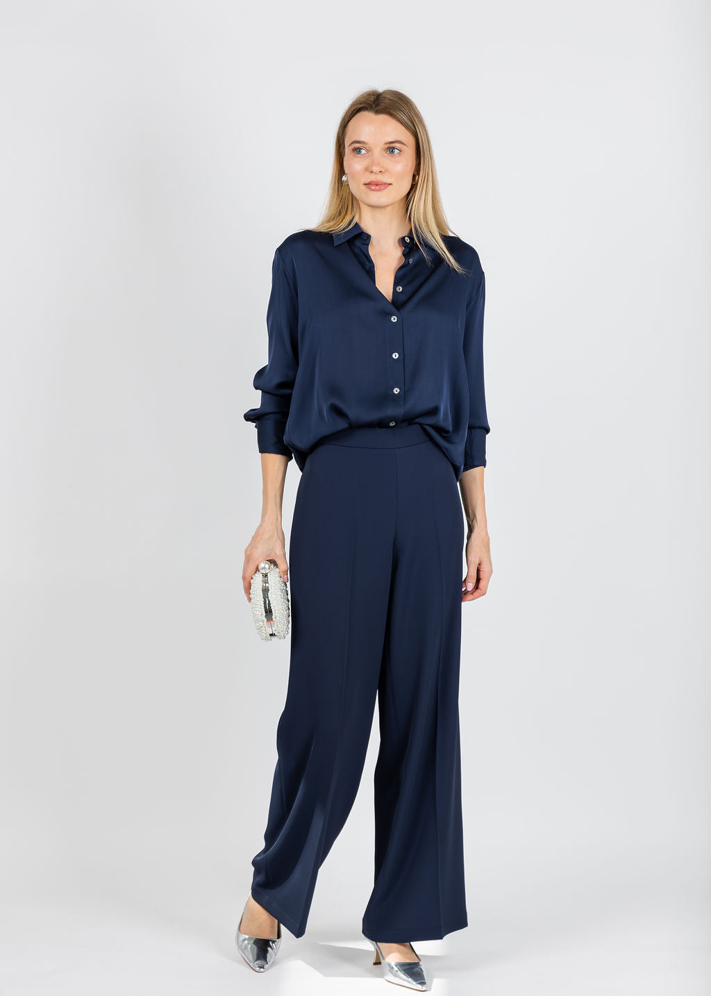 Bariloche Tasos Crepe Side Zip Pants in Navy available at Barbara Katz