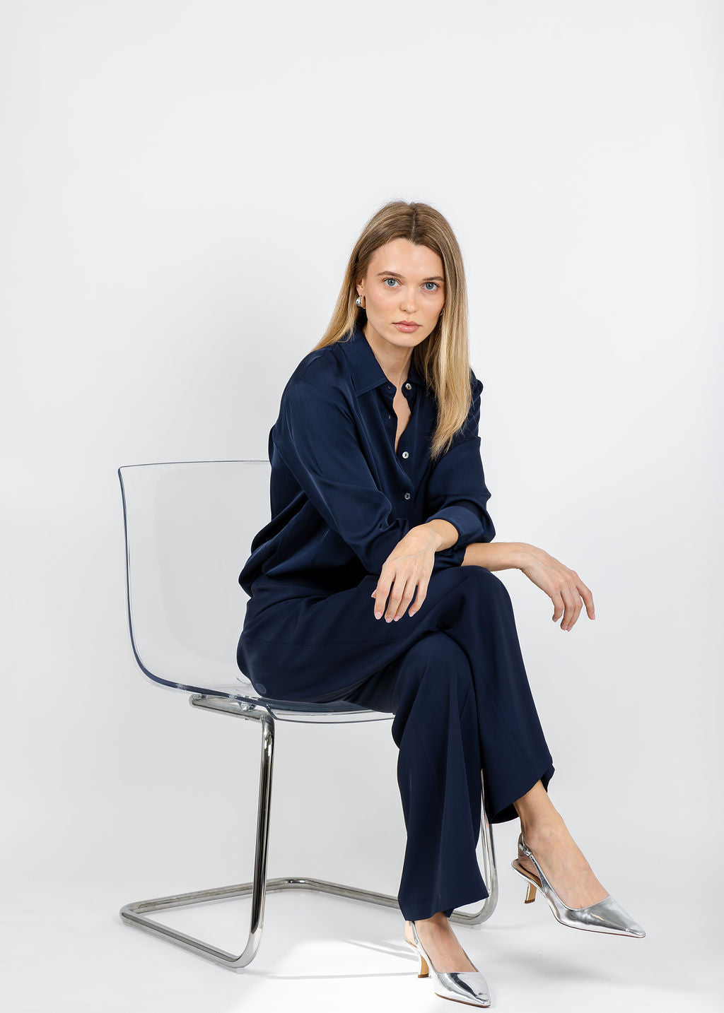 Bariloche Tasos Crepe Side Zip Pants in Navy available at Barbara Katz