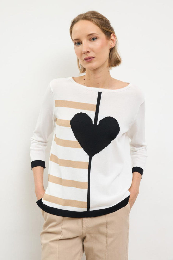 Bariloche Cierzo Heart Stripe Pullover Sweater in Off White available at Barbara Katz