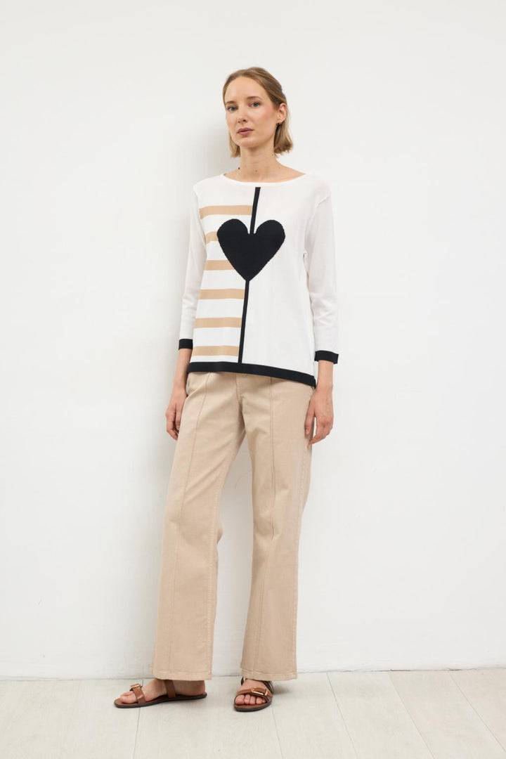 Bariloche Cierzo Heart Stripe Pullover Sweater in Off White available at Barbara Katz