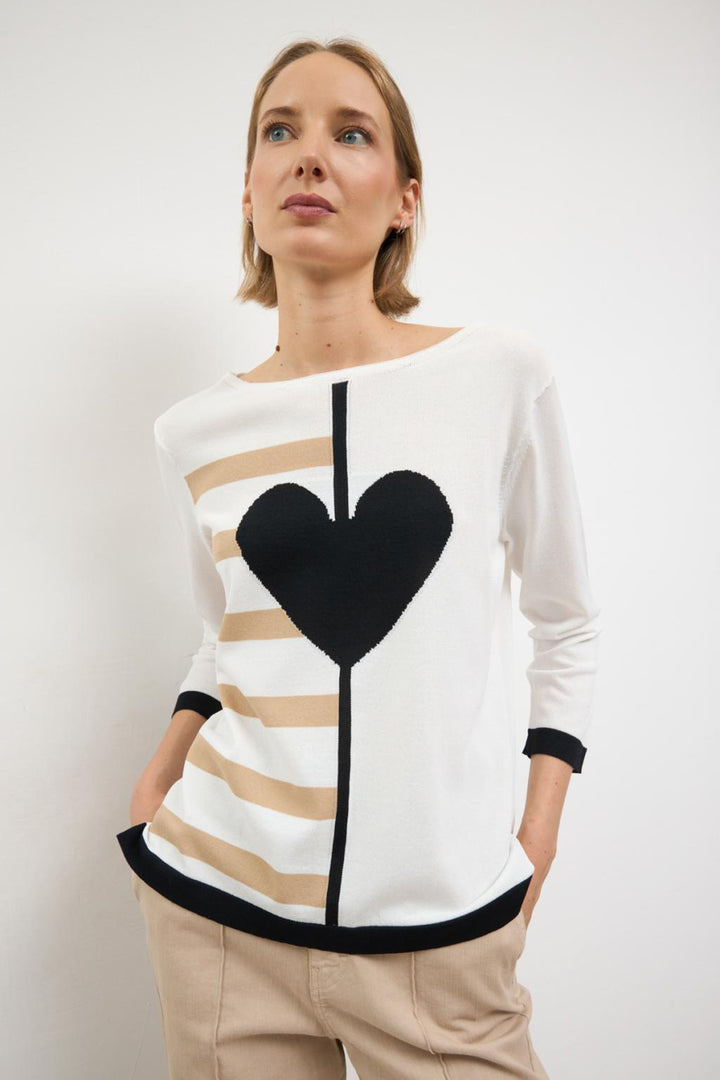 Bariloche Cierzo Heart Stripe Pullover Sweater in Off White available at Barbara Katz