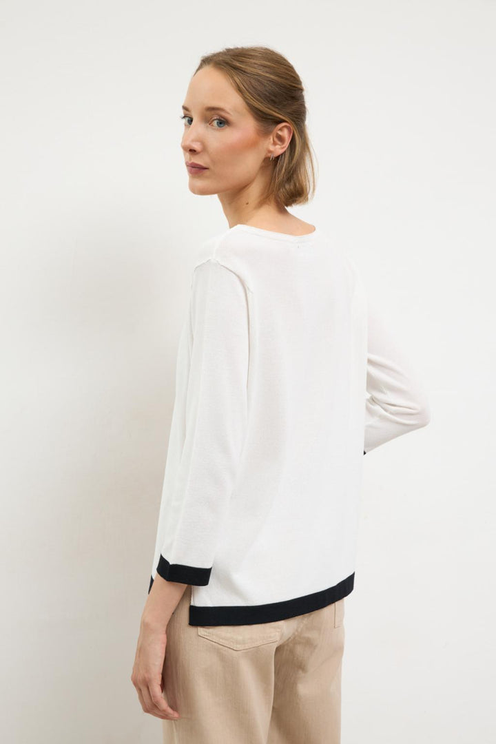 Bariloche Cierzo Heart Stripe Pullover Sweater in Off White available at Barbara Katz