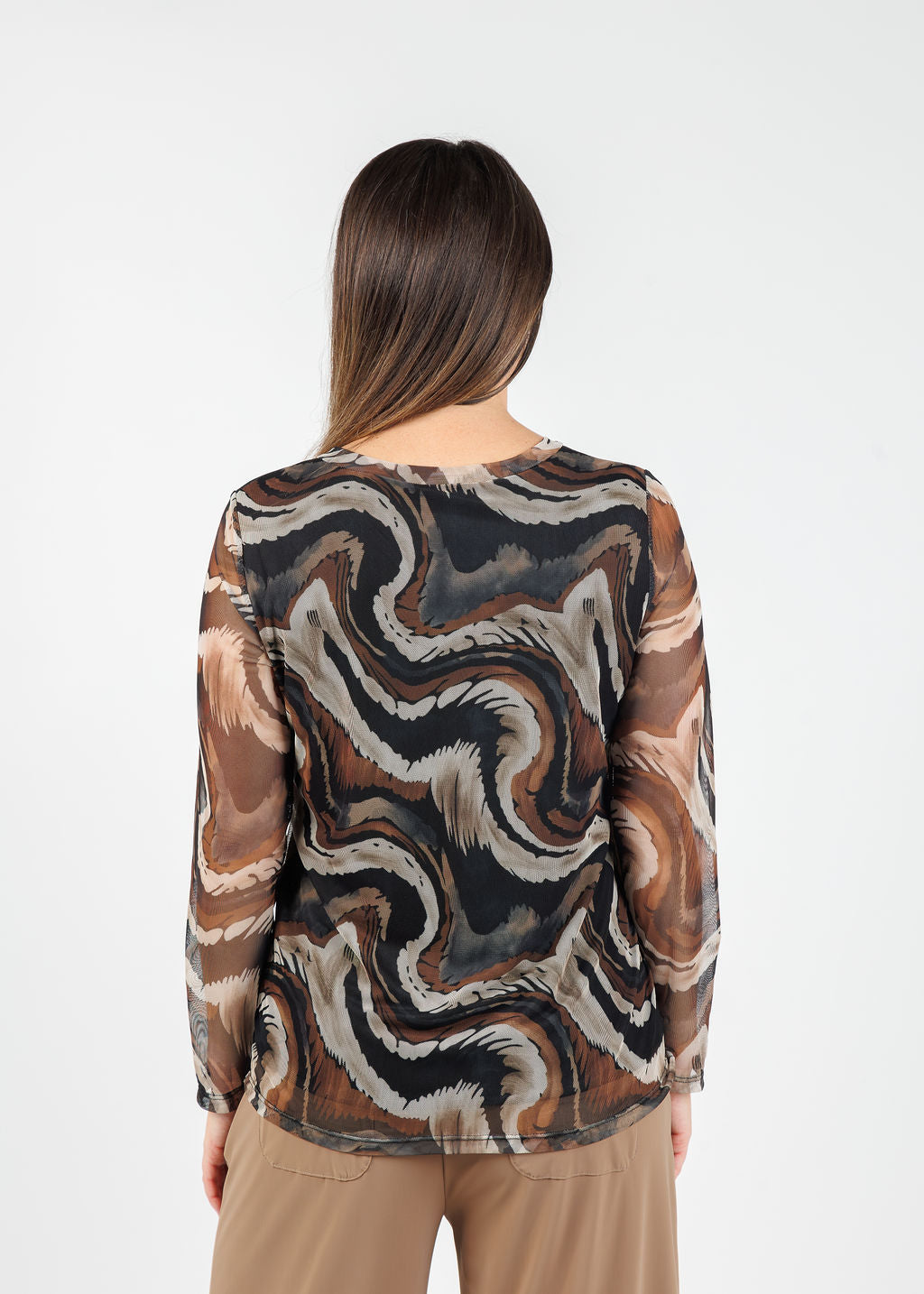 BK Bella Sheer Sleeve Top in Biscot Erosion available at Barbara Katz