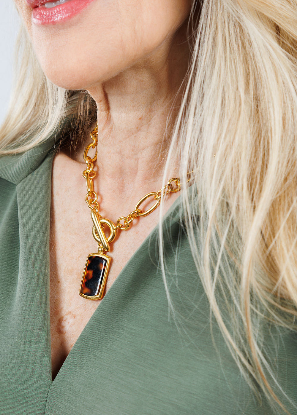Ben Amun Gold Chain Necklace With Rectangle Tortoise Pendant available at Barbara Katz