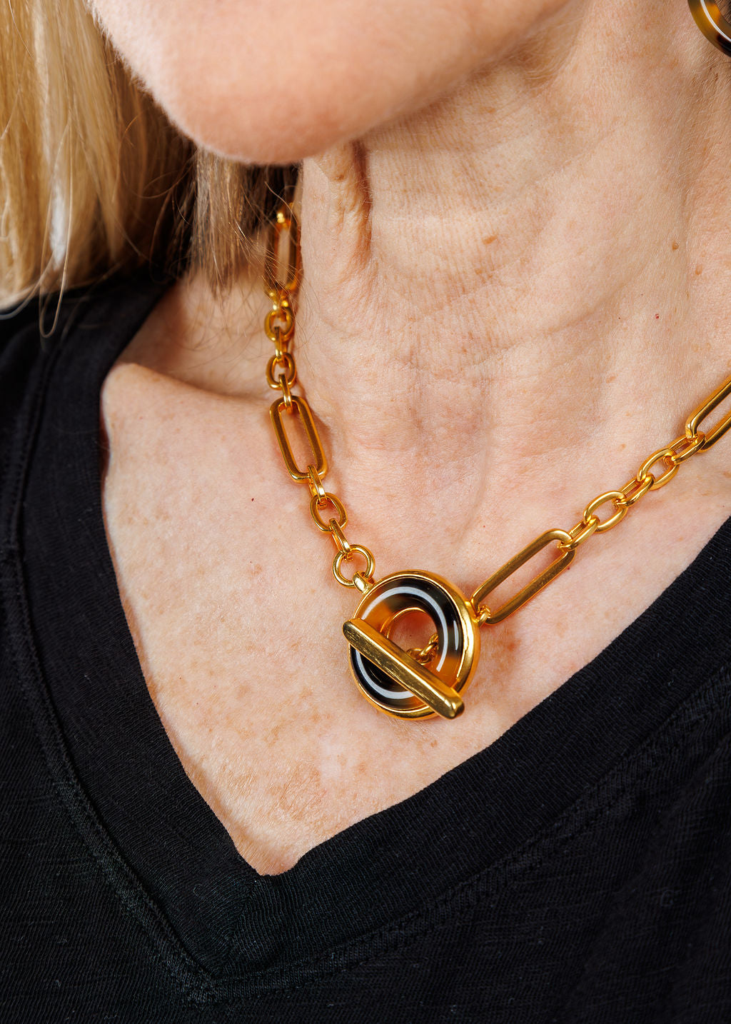 Ben Amun Gold Chain Toggle Necklace With Tortoise Pendant available at Barbara Katz