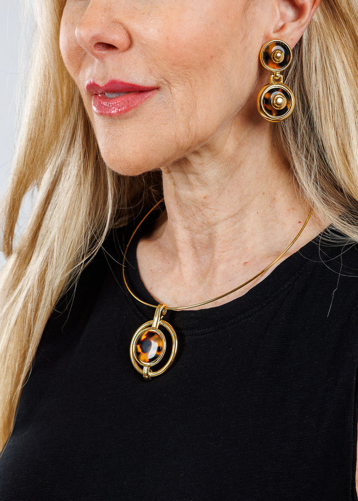 Ben Amun Gold Pendant Necklace With Tortoise Stone available at Barbara Katz