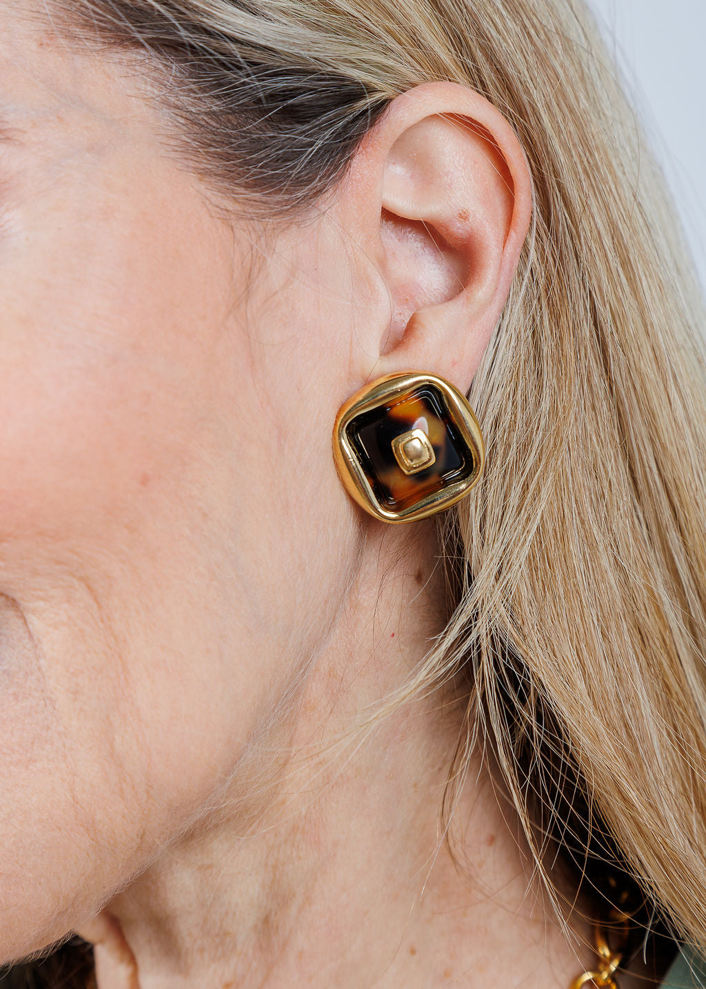 Ben Amun Gold Square Tortoise Clip Earrings available at Barbara Katz
