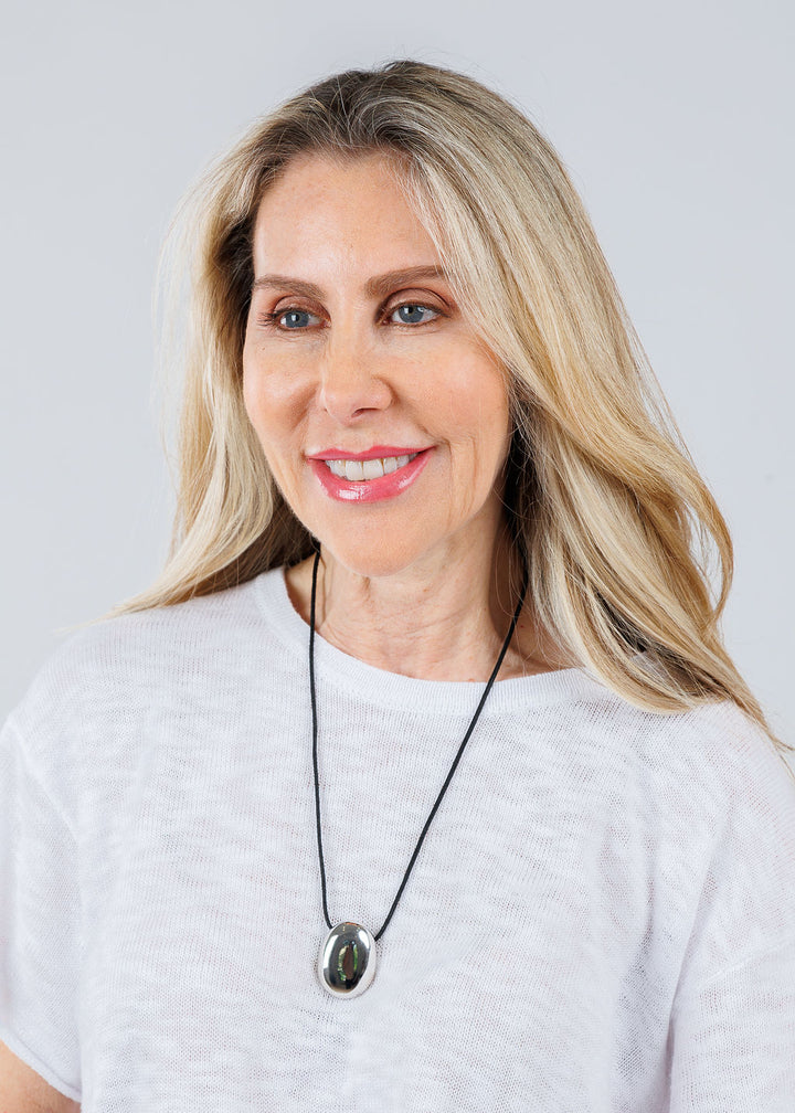 Ben Amun Black Cord Necklace With Silver Drop Pendant available at Barbara Katz