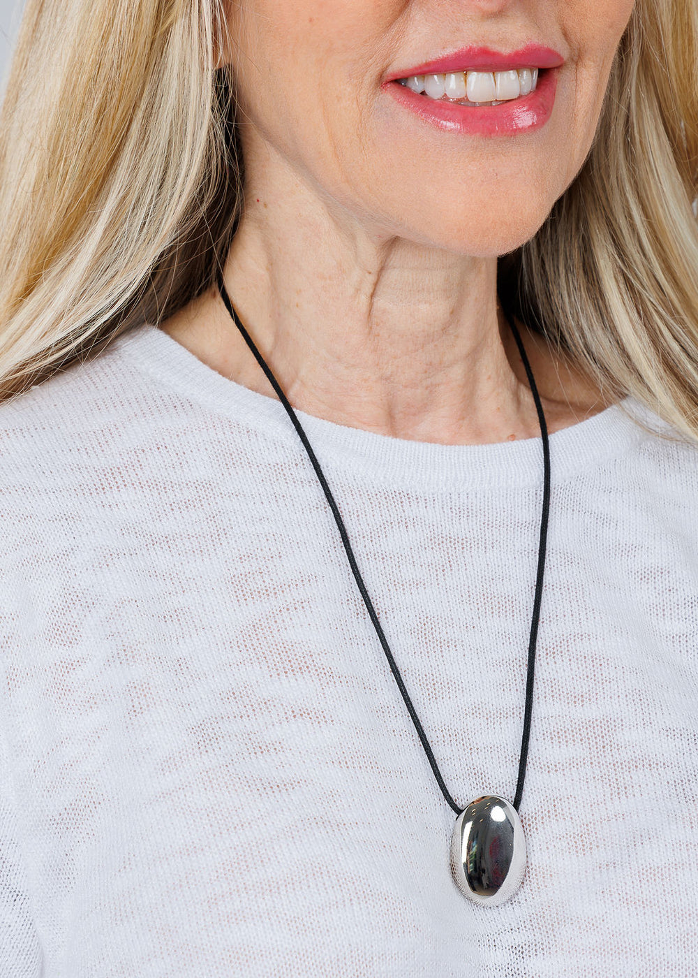 Ben Amun Black Cord Necklace With Silver Drop Pendant available at Barbara Katz